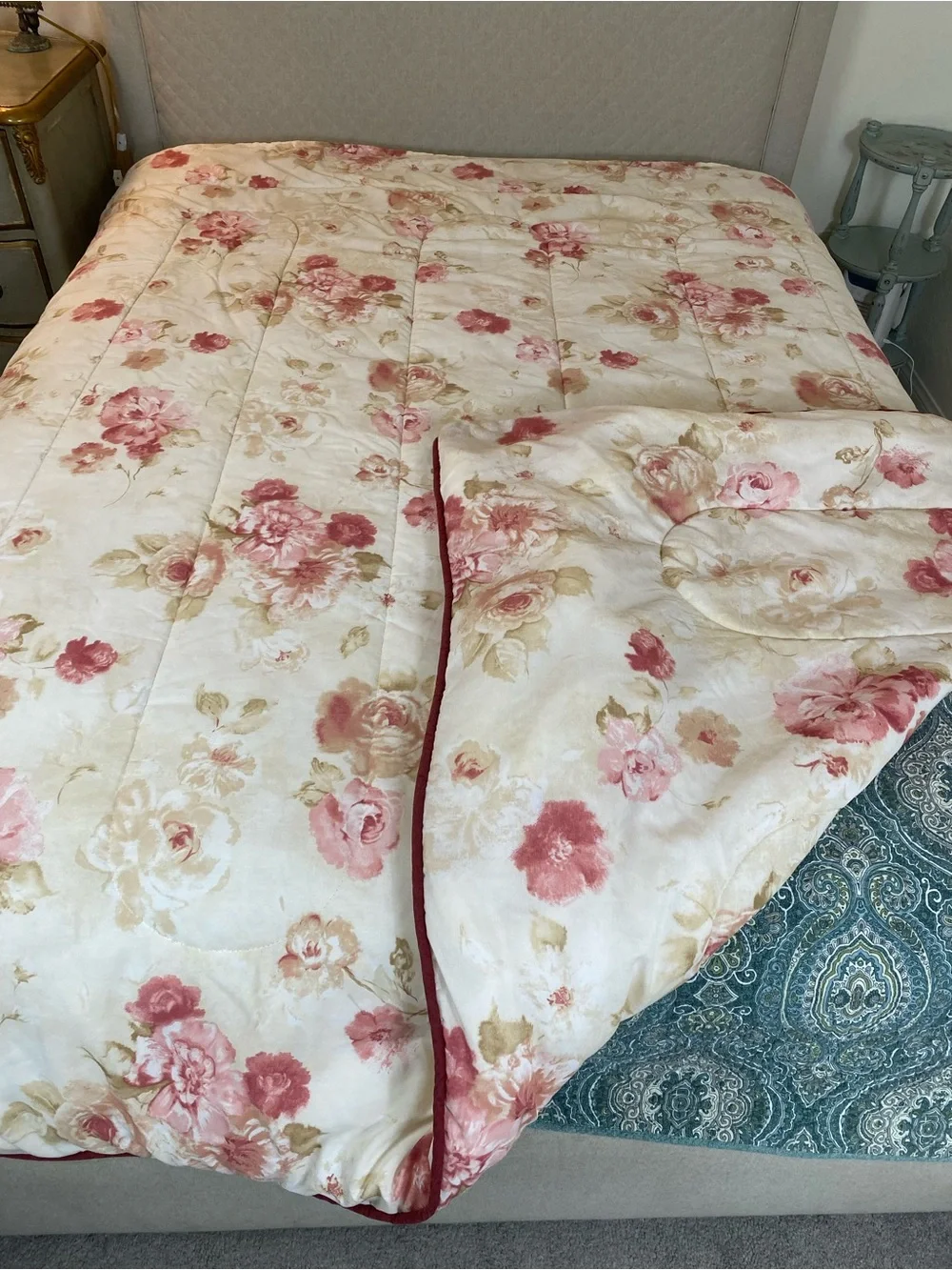 Wamsutta Cream Comforter with Rose Pink Floral Print Romantic